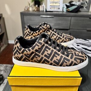 100% Authentic FENDI Brown Tech Fabric Sneakers Size Men’s 7 Woman’s 9
